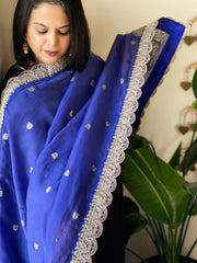 Electric Blue Organza dupatta with Sona Rupa Zari Weaving