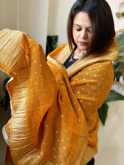 Orange Woven Banarasi Dupatta in Tissue