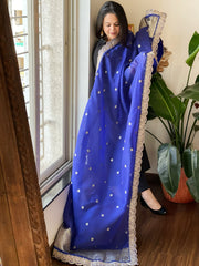 Electric Blue Organza dupatta with Sona Rupa Zari Weaving