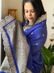 Electric Blue Organza dupatta with Sona Rupa Zari Weaving