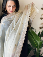 Cream Organza dupatta with Sona Rupa Zari Weaving