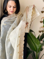 Cream Organza dupatta with Sona Rupa Zari Weaving