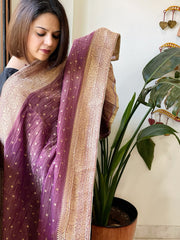 Mauve Woven Banarasi Dupatta in Tissue