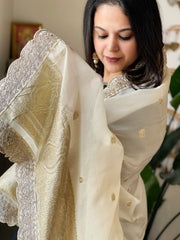 Cream Organza dupatta with Sona Rupa Zari Weaving