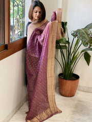 Mauve Woven Banarasi Dupatta in Tissue