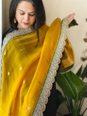 Yellow, Green Organza dupatta with Sona Rupa Zari Weaving