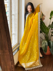 Yellow, Green Organza dupatta with Sona Rupa Zari Weaving