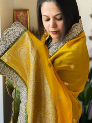 Yellow, Green Organza dupatta with Sona Rupa Zari Weaving