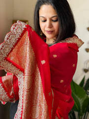 Red Organza dupatta with Sona Rupa Zari Weaving