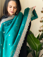 Teal Green Organza dupatta with Sona Rupa Zari Weaving