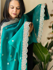 Teal Green Organza dupatta with Sona Rupa Zari Weaving