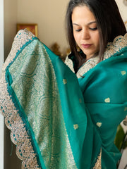 Teal Green Organza dupatta with Sona Rupa Zari Weaving