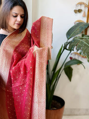 Carrot Red Woven Banarasi Dupatta in Tissue