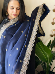 Navy Blue Organza dupatta with Sona Rupa Zari Weaving