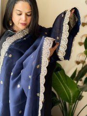 Navy Blue Organza dupatta with Sona Rupa Zari Weaving