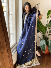 Navy Blue Organza dupatta with Sona Rupa Zari Weaving