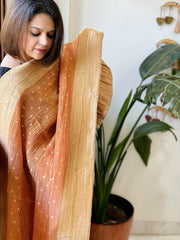 Dull Orange Woven Banarasi Dupatta in Tissue