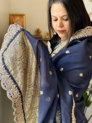 Navy Blue Organza dupatta with Sona Rupa Zari Weaving