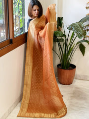 Dull Orange Woven Banarasi Dupatta in Tissue