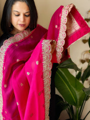 Pink Organza dupatta with Sona Rupa Zari Weaving