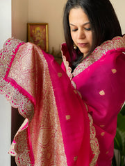 Pink Organza dupatta with Sona Rupa Zari Weaving