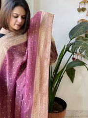 Purplish Pink Woven Banarasi Dupatta in Tissue