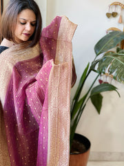 Purplish Pink Woven Banarasi Dupatta in Tissue