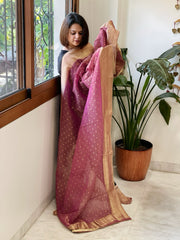 Purplish Pink Woven Banarasi Dupatta in Tissue