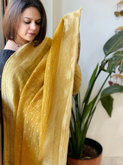 Yellow Woven Banarasi Dupatta in Tissue