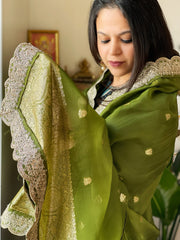 Mehendi Green Organza dupatta with Sona Rupa Zari Weaving