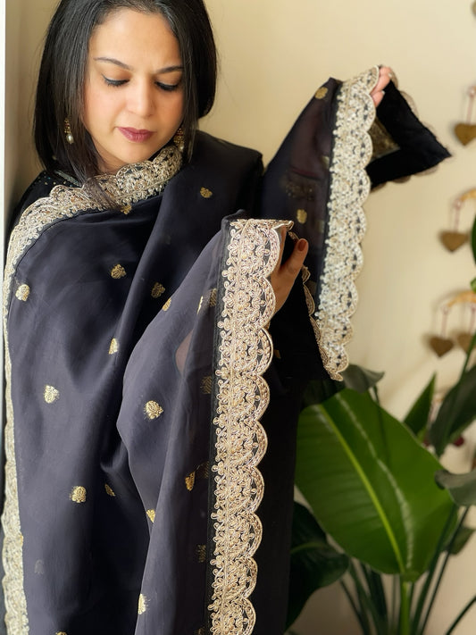 Black Organza dupatta with Sona Rupa Zari Weaving