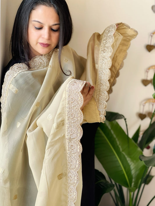 Gold Organza dupatta with Sona Rupa Zari Weaving