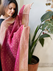 Dark Pink Woven Banarasi Dupatta in Tissue