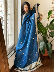 Teal Blue Organza dupatta with Sona Rupa Zari Weaving