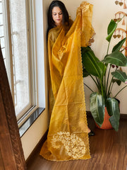 Mustard Yellow Organza dupatta with Applique Work