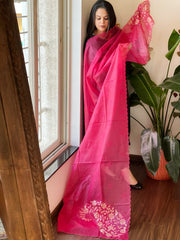 Pink Organza dupatta with Applique Work