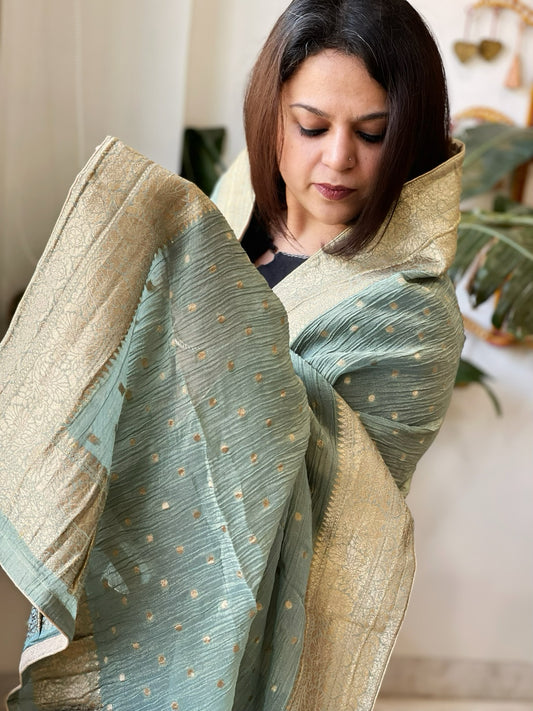 Aqua Blue Woven Banarasi Dupatta in Tissue