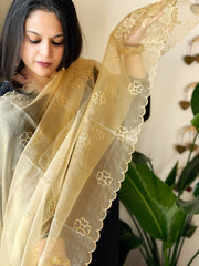 Gold Organza dupatta with Applique Work