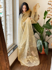 Gold Organza dupatta with Applique Work