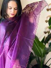 Purple Organza dupatta with Applique Work