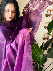 Purple Organza dupatta with Applique Work