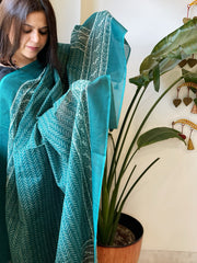 Teal Kota Cotton Handblock Printed Dupatta