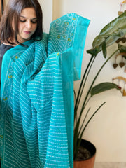 Sky Blue Kota Cotton Handblock Printed Dupatta