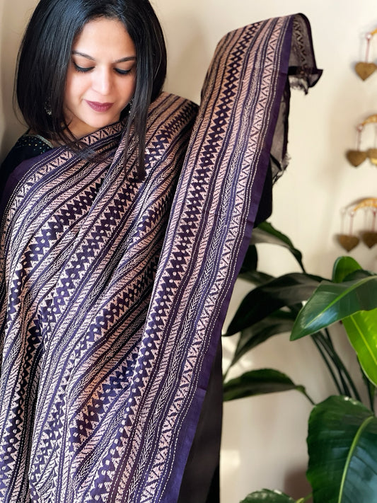 Purple Handmade Kantha Dupatta in Silk