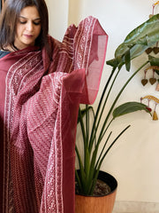 Maroon Kota Cotton Handblock Printed Dupatta