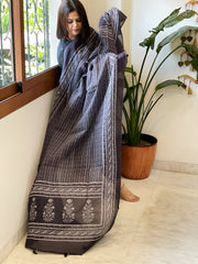 Deep Purplish Blue Kota Cotton Handblock Printed Dupatta
