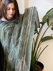 Military Green Kota Cotton Handblock Printed Dupatta