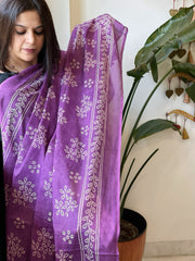 Purple Kota Cotton Handblock Printed Dupatta