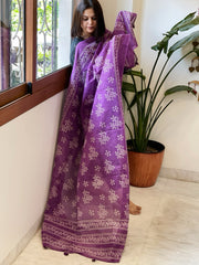 Purple Kota Cotton Handblock Printed Dupatta