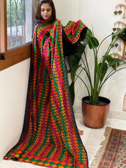 Black Handmade Phulkari Dupatta in Cotton